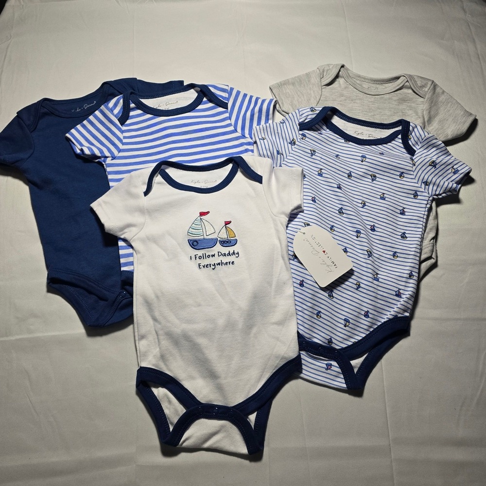 Kyle & Deena Baby Boys 5 Bodysuits 6-9M Nautical Sailboat I Follow Daddy NWT